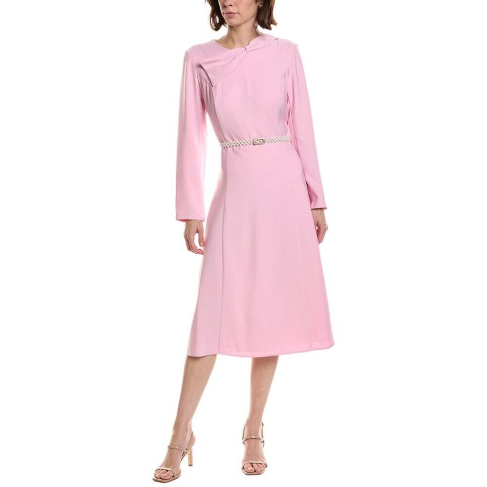 Pascale La Mode Womens Long Sleeve Midi Shirtdress, Pink